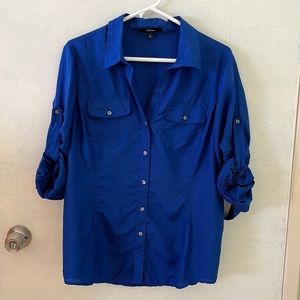 Express- Large silk blue button down blouse